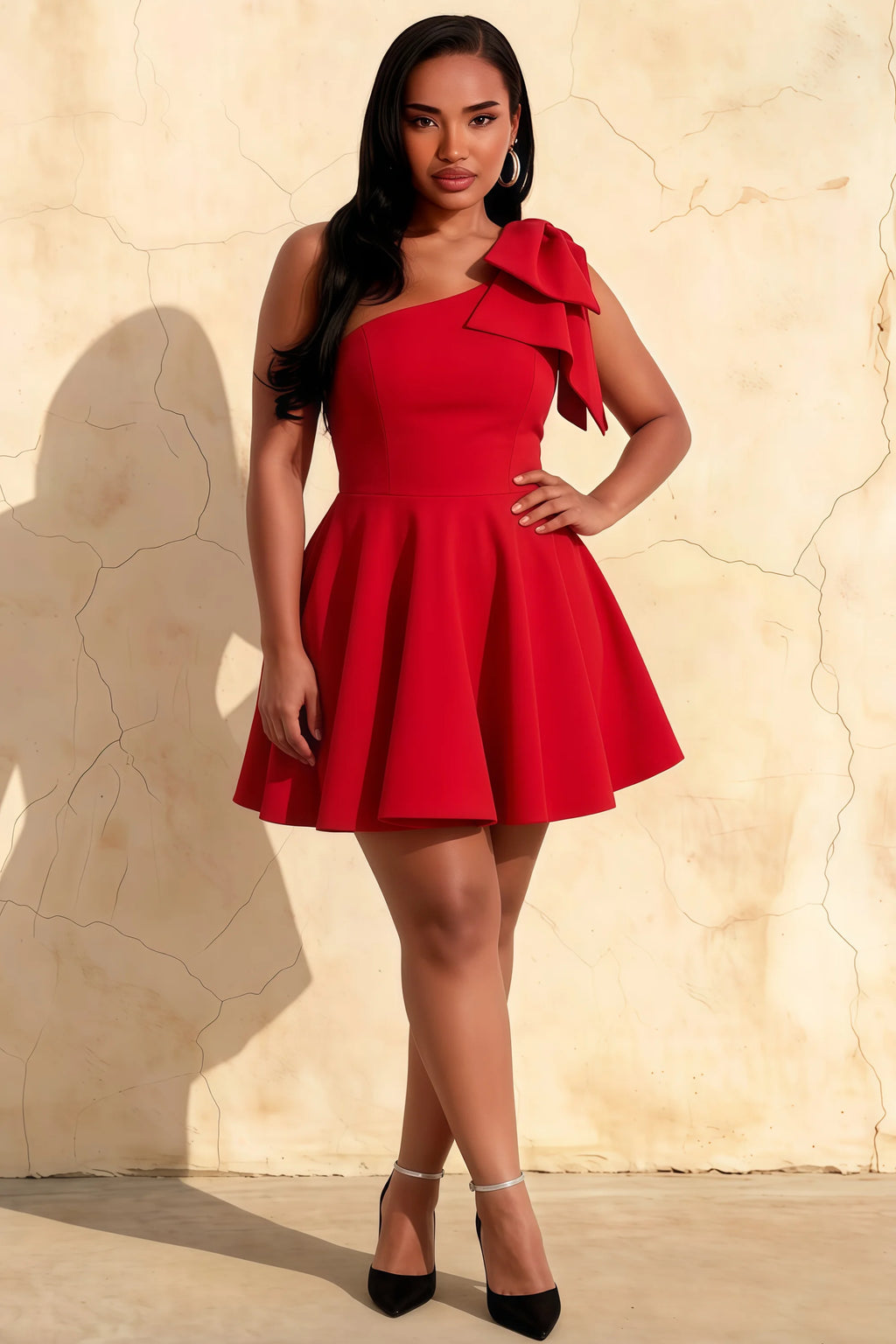 Elizabeth Red Backless A Line Mini Dress With Bow