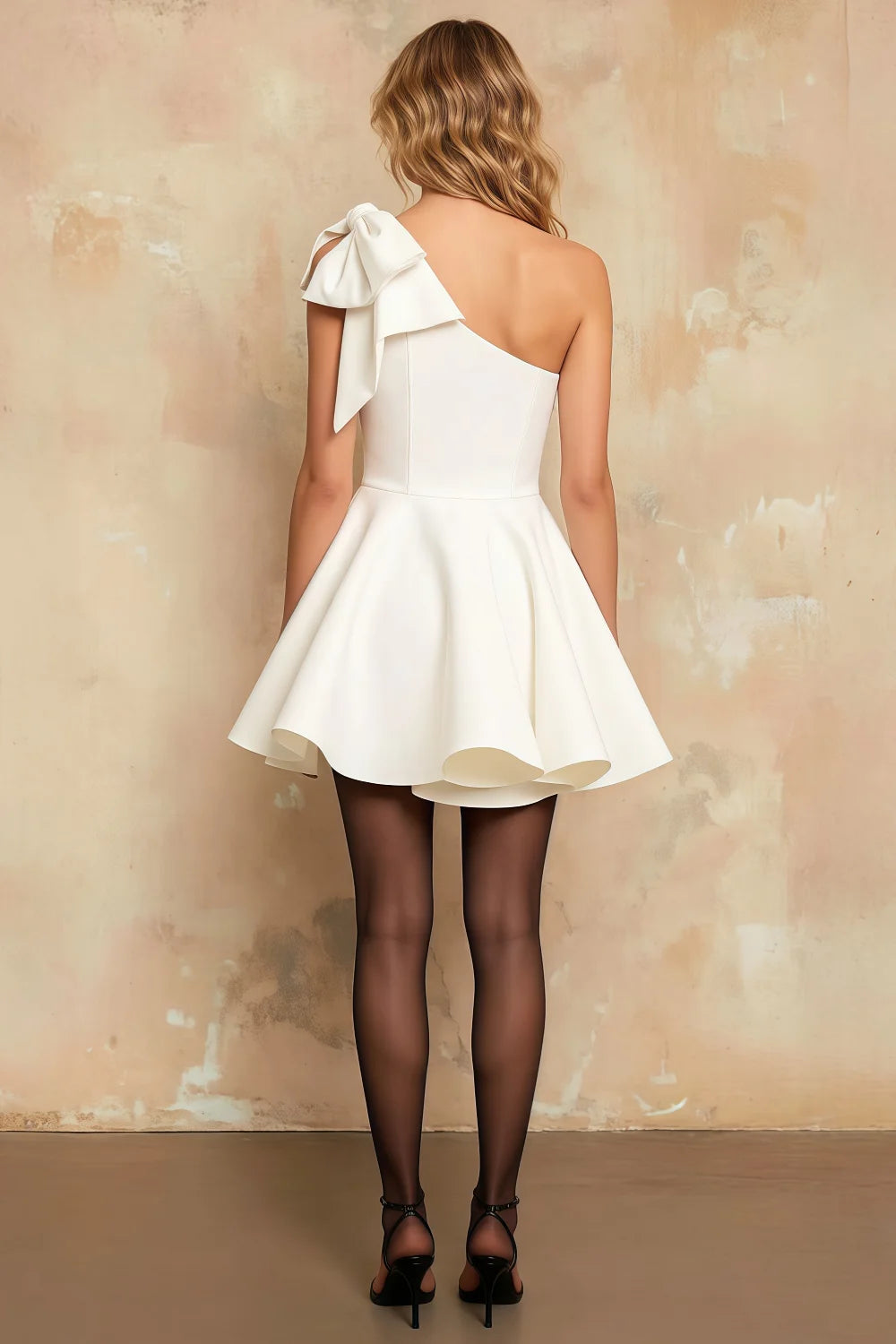 Elizabeth White One Shoulder Skater Mini Dress With Bow Secondary image