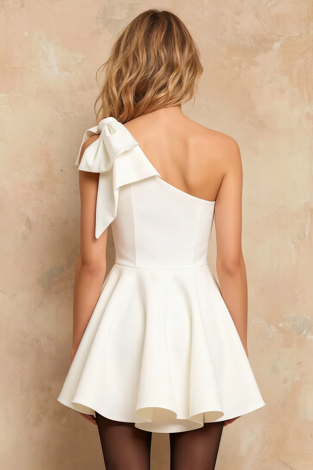 Elizabeth White One Shoulder Skater Mini Dress With Bow