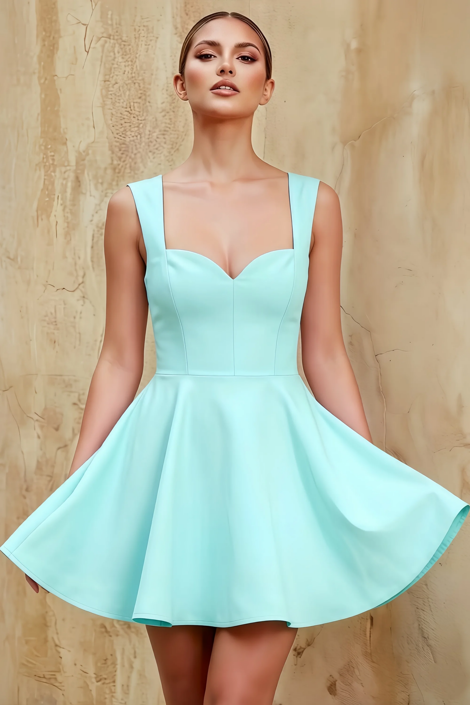 Ella Aqua A Line Skater Sweetheart Neckline Mini Dress