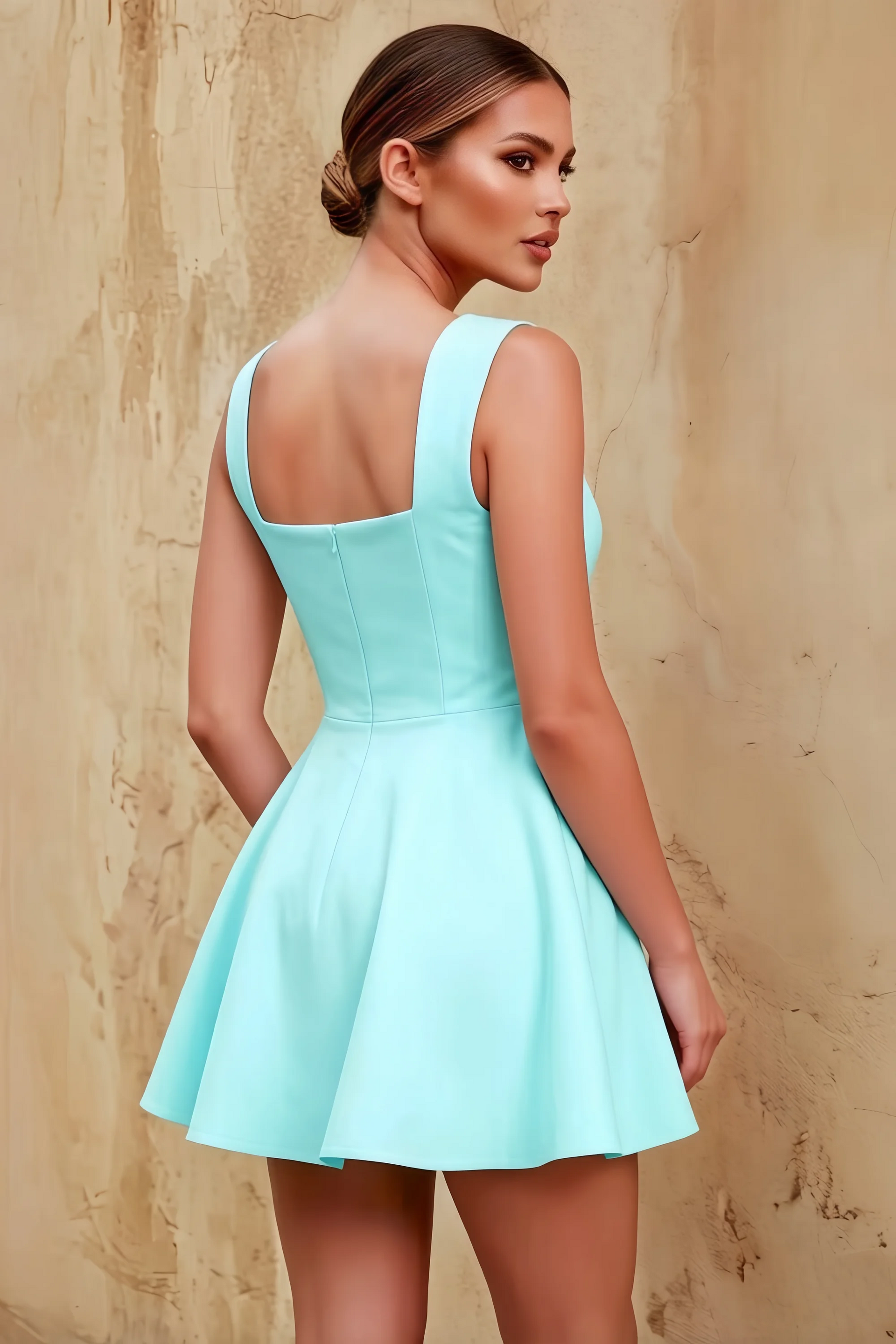 Ella Aqua A Line Skater Sweetheart Neckline Mini Dress
