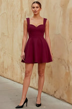 Ella Burgundy A Line Skater Sweetheart Neckline Mini Dress