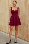 Ella Burgundy A Line Skater Sweetheart Neckline Mini Dress