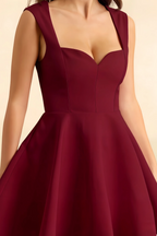 Ella Burgundy A Line Skater Sweetheart Neckline Mini Dress