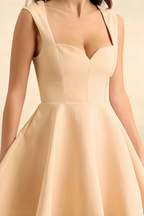 Ella Champagne A Line Skater Sweetheart Neckline Mini Dress