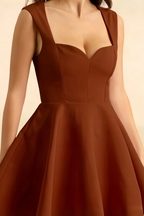 Ella Chocolate A Line Skater Sweetheart Neckline Mini Dress