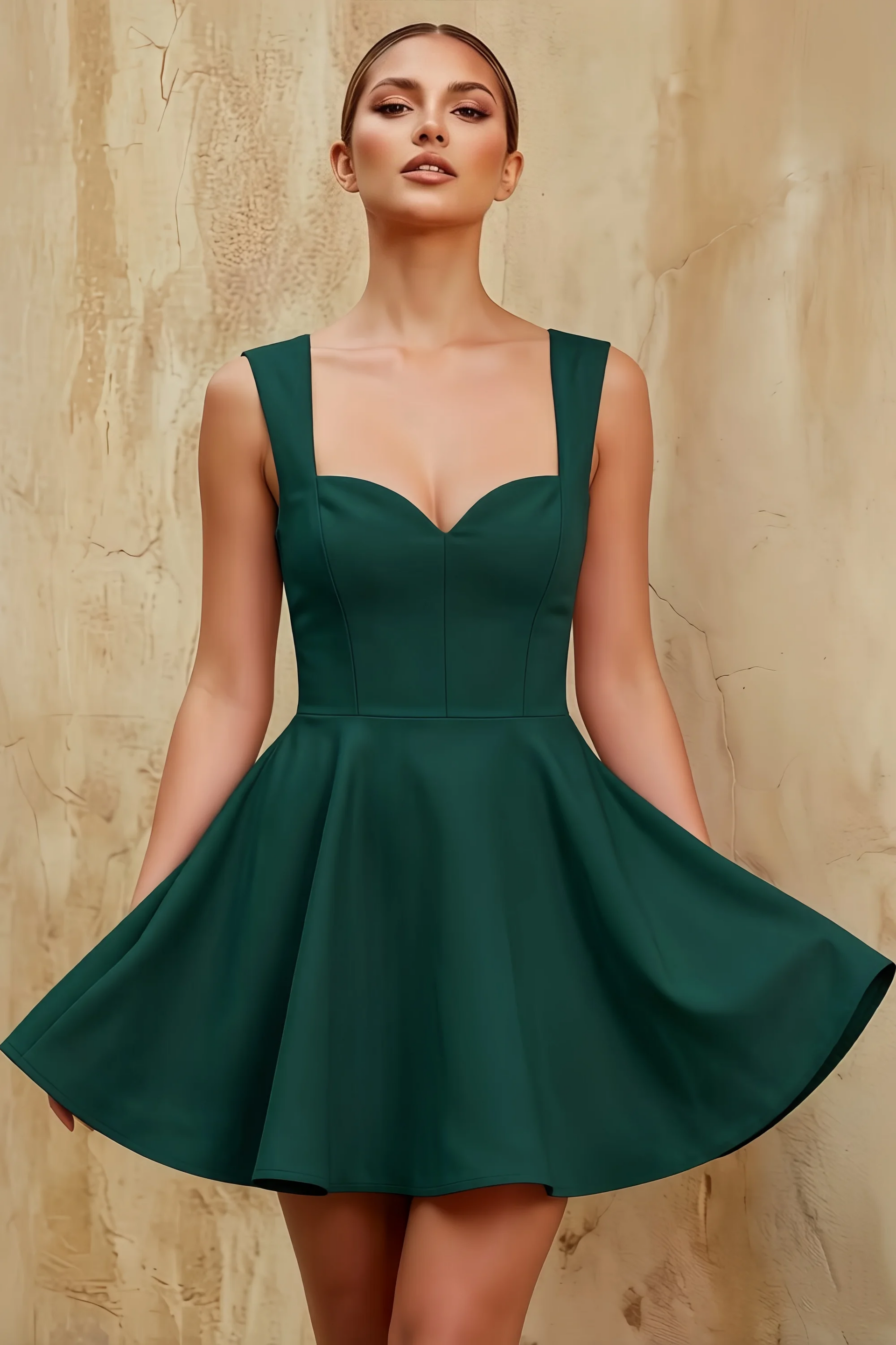 Ella Emerald A Line Skater Sweetheart Neckline Mini Dress