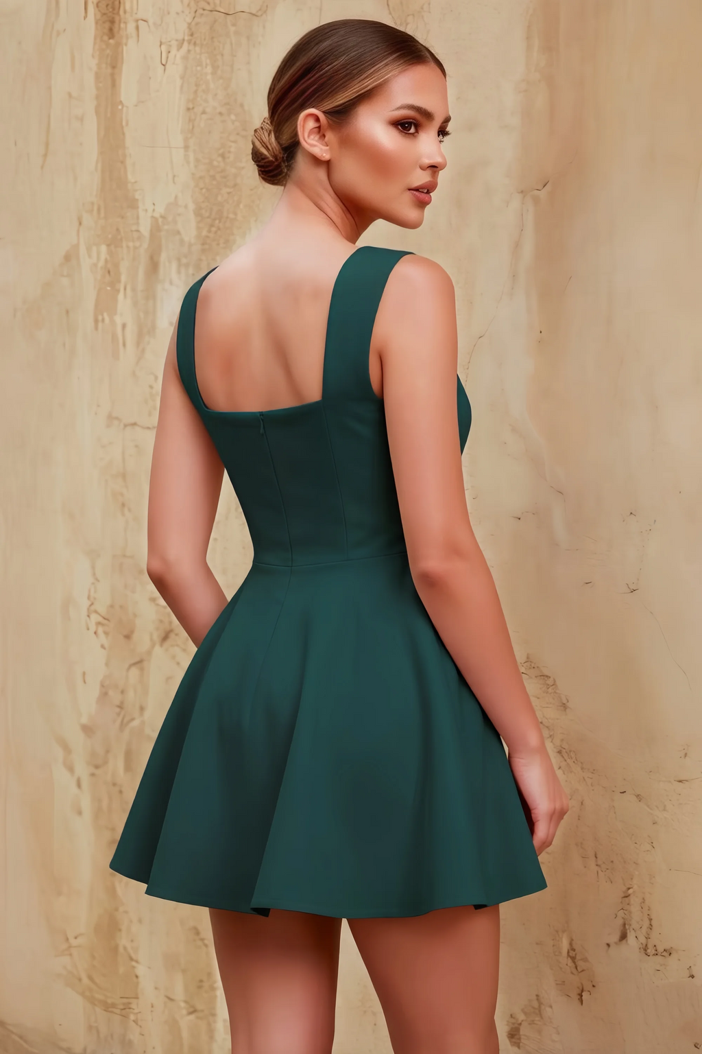 Ella Emerald A Line Skater Sweetheart Neckline Mini Dress