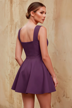 Ella Grape A Line Skater Sweetheart Neckline Mini Dress