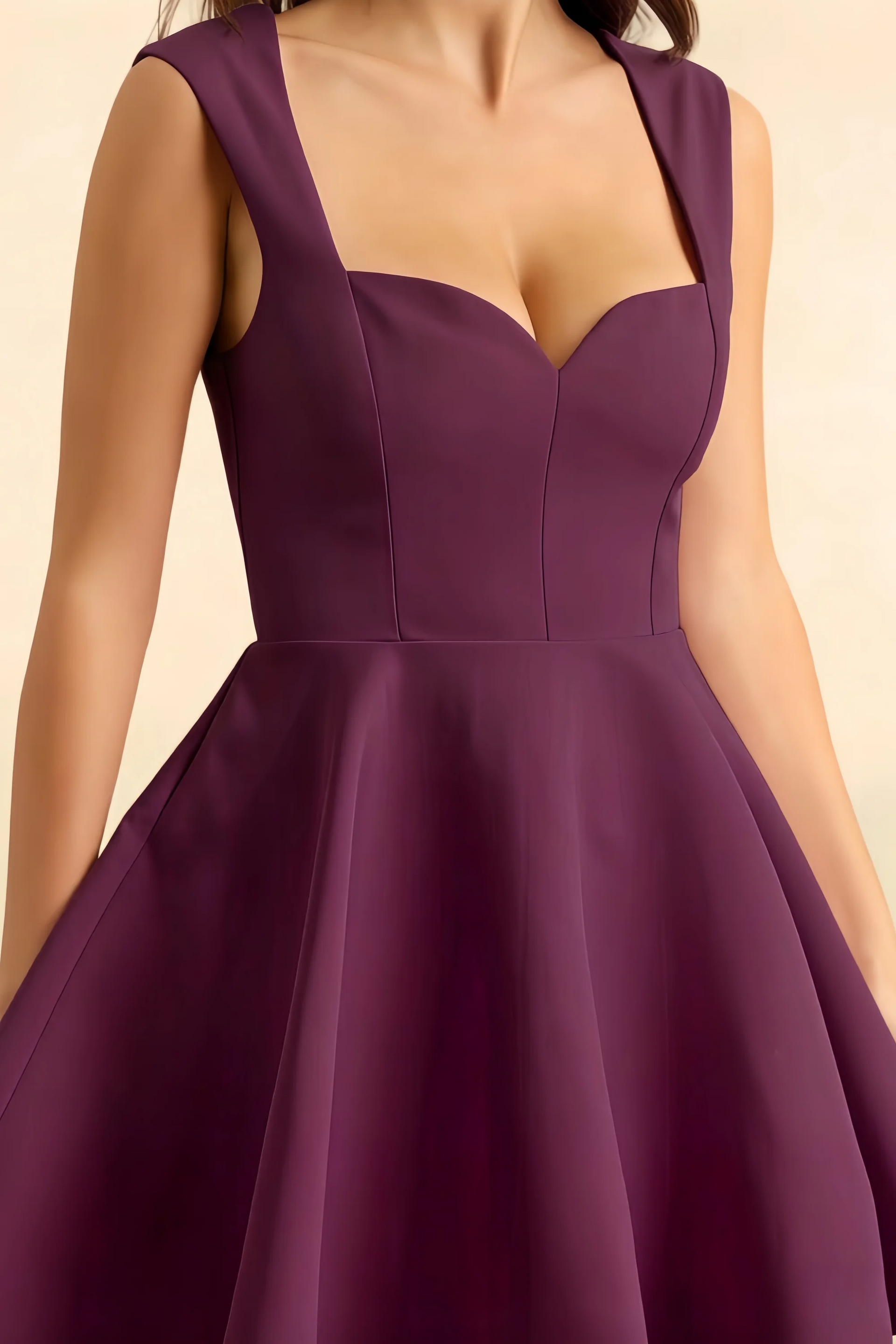 Ella Grape A Line Skater Sweetheart Neckline Mini Dress