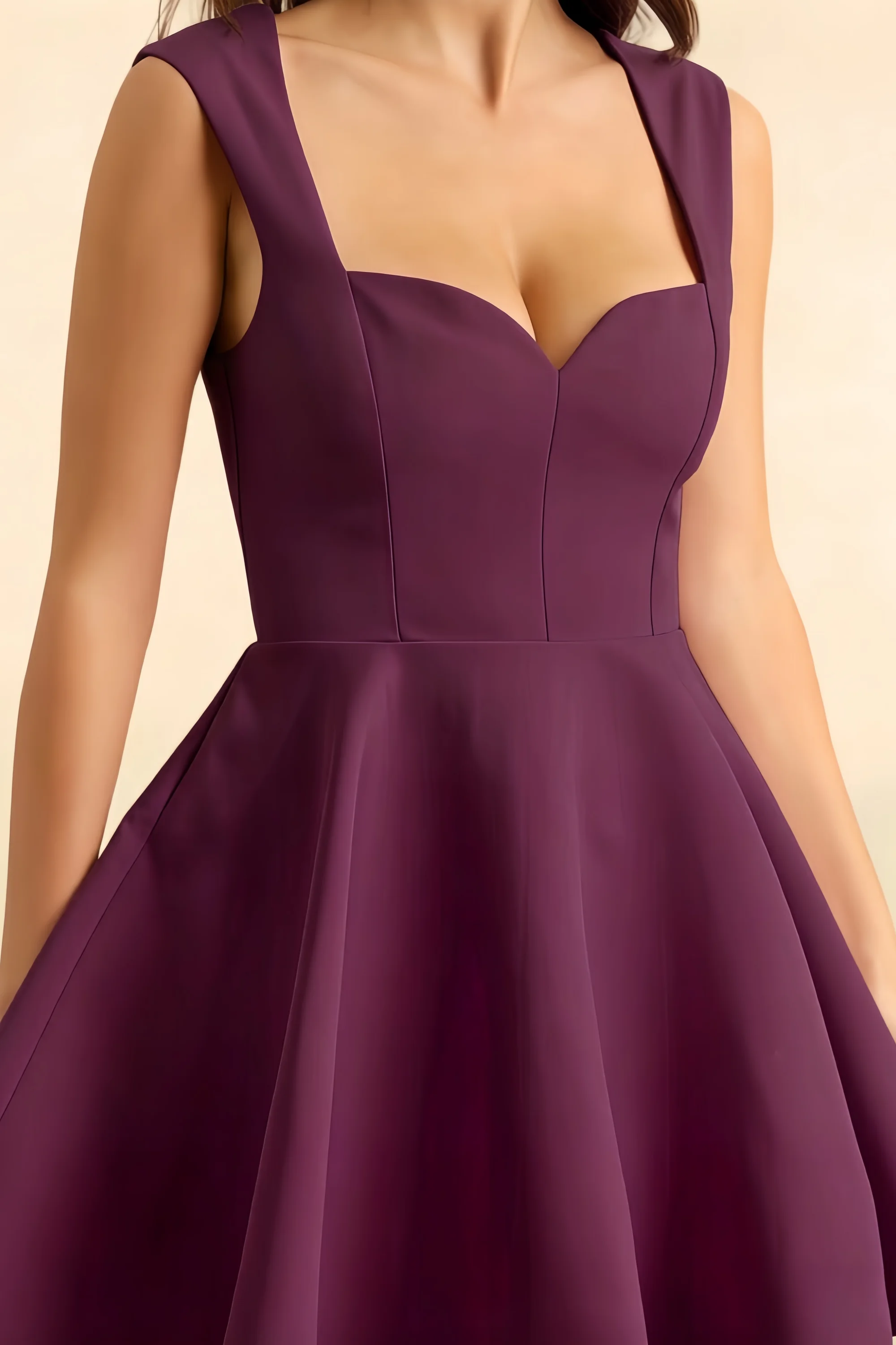 Ella Grape A Line Skater Sweetheart Neckline Mini Dress