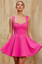Ella Hot Pink A Line Skater Sweetheart Neckline Mini Dress
