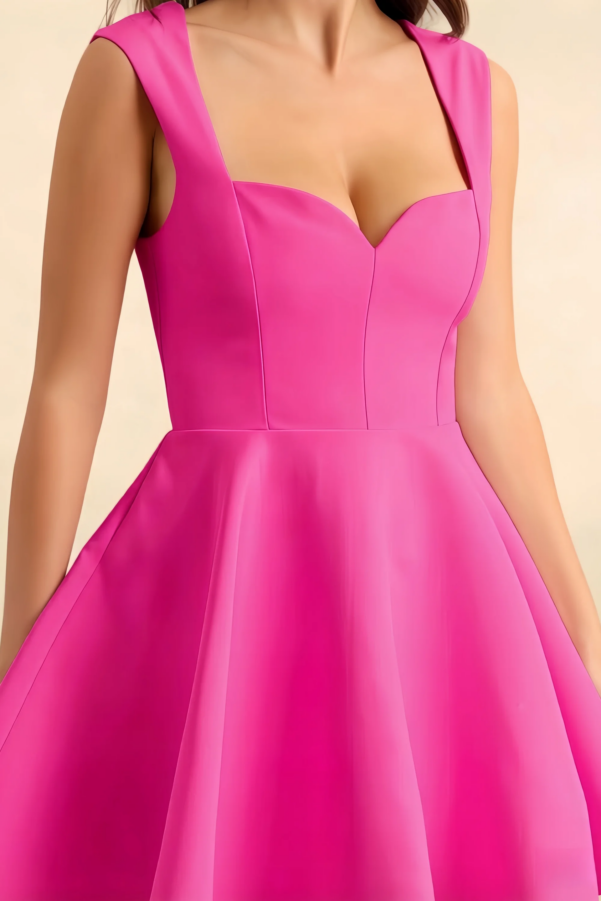 Ella Hot Pink A Line Skater Sweetheart Neckline Mini Dress