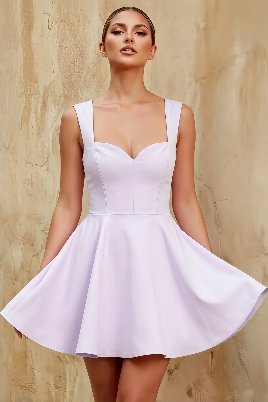 Ella Lavender A Line Skater Sweetheart Neckline Mini Dress