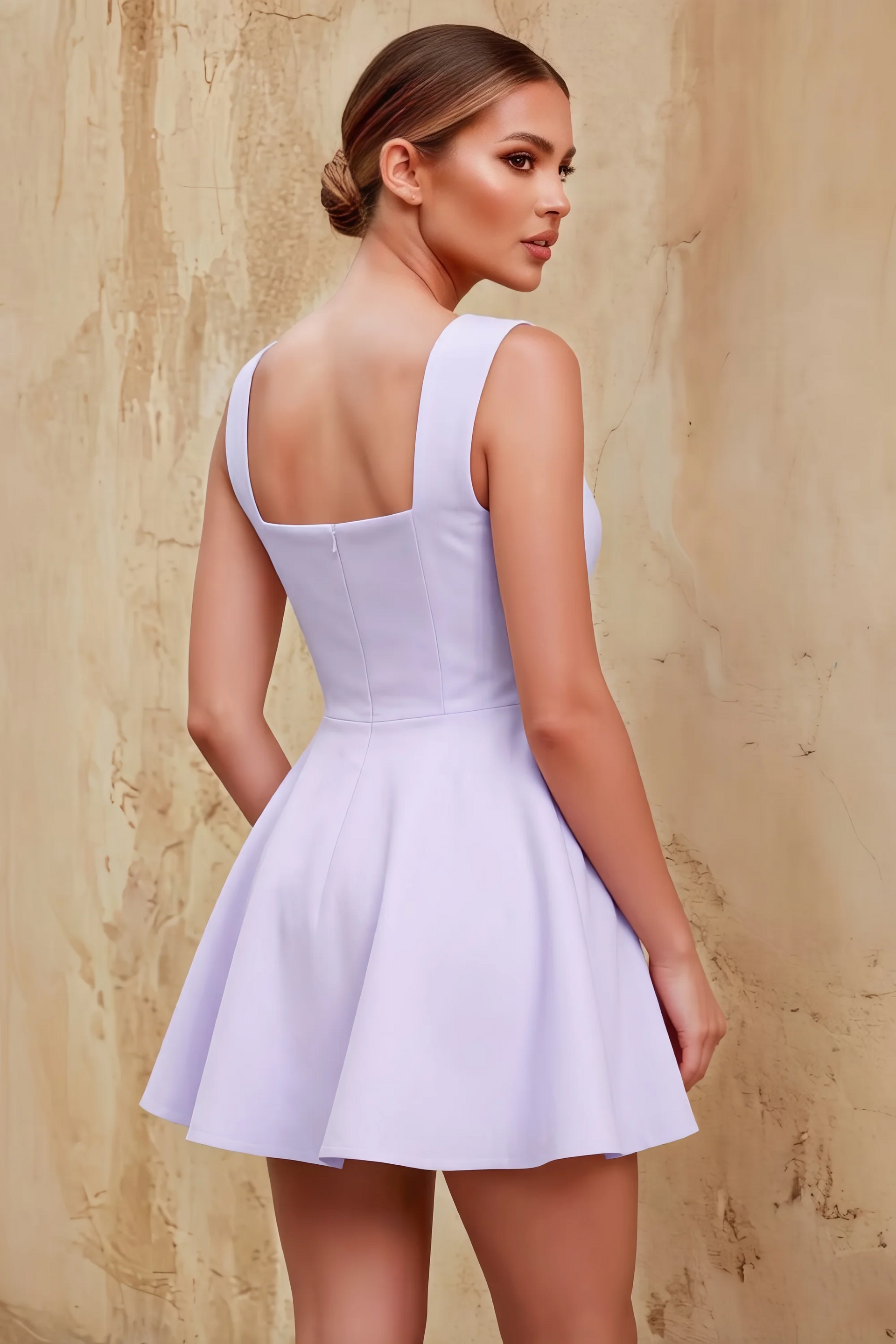 Ella Lavender A Line Skater Sweetheart Neckline Mini Dress