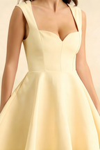 Ella Lemon A Line Skater Sweetheart Neckline Mini Dress