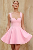 Ella Pink A Line Skater Sweetheart Neckline Mini Dress
