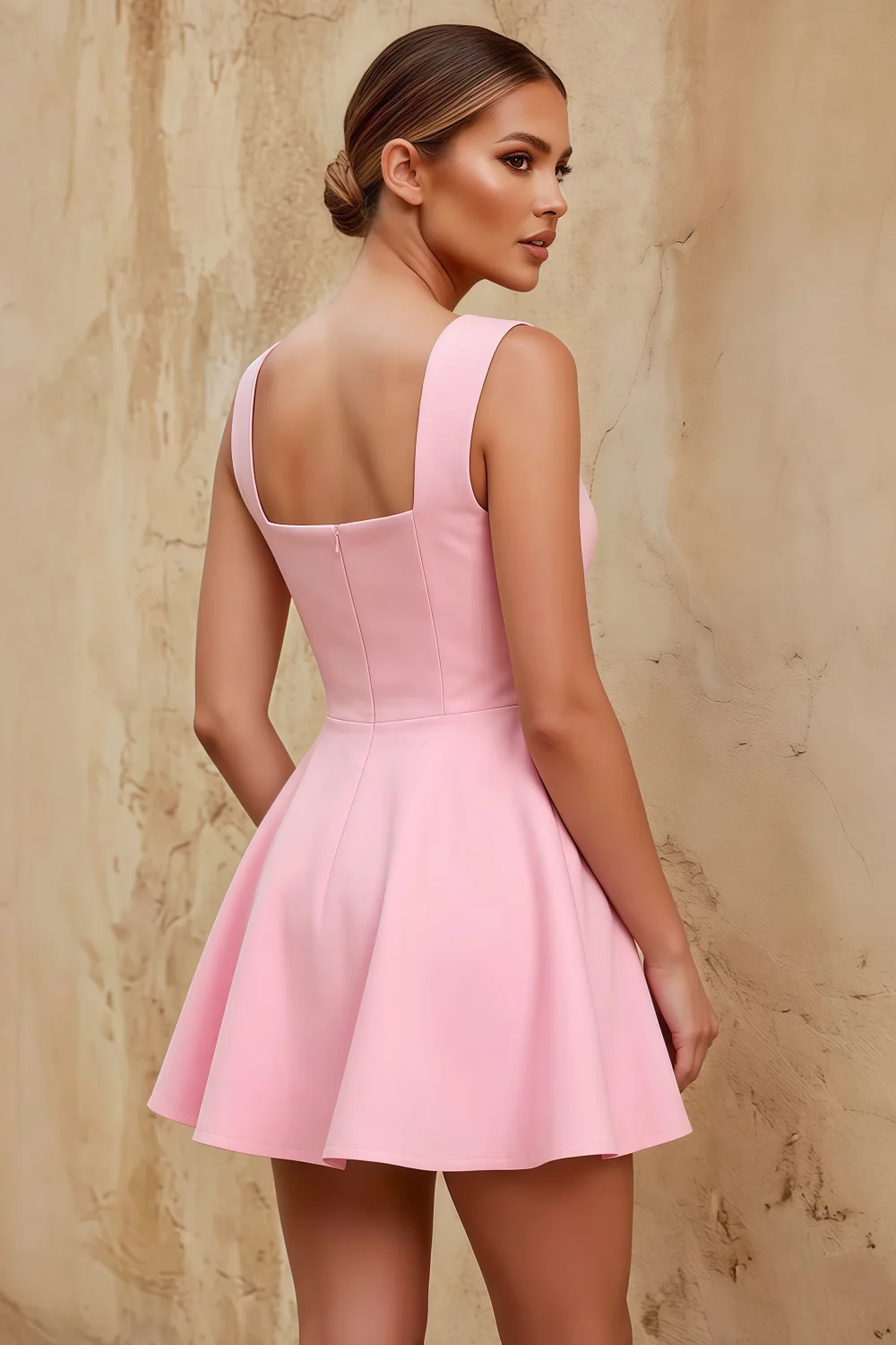 Ella Pink A Line Skater Sweetheart Neckline Mini Dress
