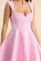 Ella Pink A Line Skater Sweetheart Neckline Mini Dress