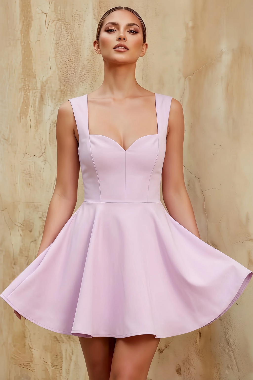 Ella Lilac A Line Skater Sweetheart Neckline Mini Dress