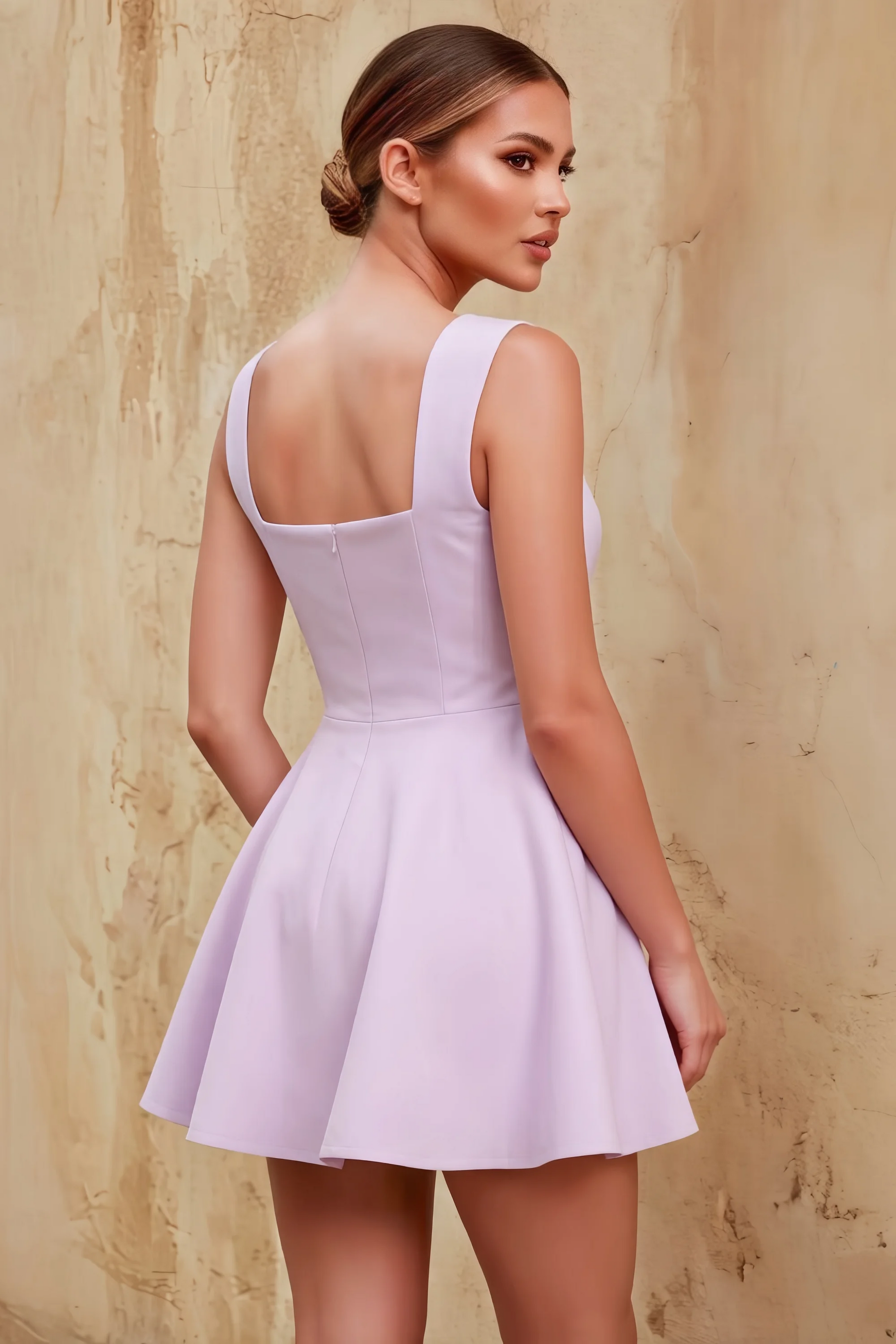 Ella Lilac A Line Skater Sweetheart Neckline Mini Dress