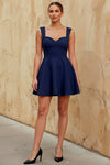 Ella Navy A Line Skater Sweetheart Neckline Mini Dress