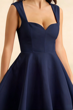 Ella Navy A Line Skater Sweetheart Neckline Mini Dress