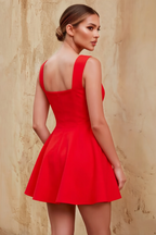Ella Red A Line Skater Sweetheart Neckline Mini Dress