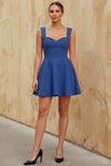 Ella Royal Blue A Line Skater Sweetheart Neckline Mini Dress