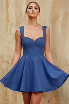 Ella Royal Blue A Line Skater Sweetheart Neckline Mini Dress
