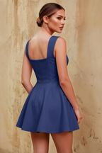 Ella Royal Blue A Line Skater Sweetheart Neckline Mini Dress