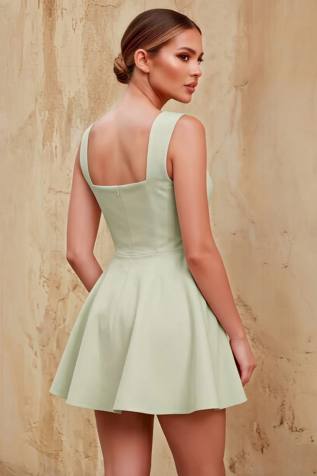 Ella Sage Green A Line Skater Sweetheart Neckline Mini Dress