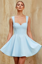Ella Sky Blue A Line Skater Sweetheart Neckline Mini Dress