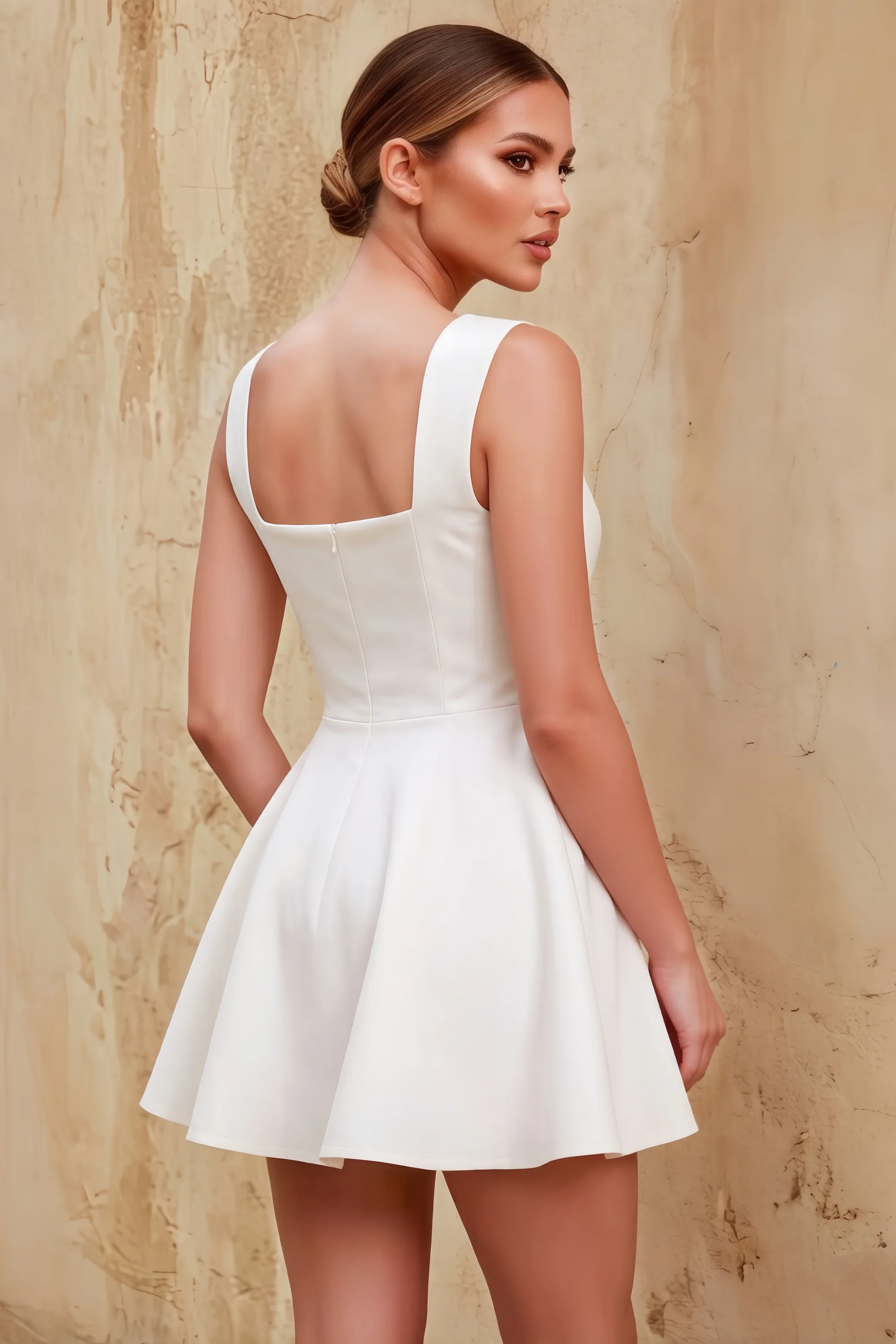 Ella White A Line Skater Sweetheart Neckline Mini Dress