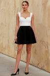 Ella White and Black A Line Skater Sweetheart Neckline Mini Dress