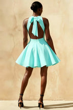 Ellen Aqua A Line Scoop Neck Mini Dress for Homecoming
