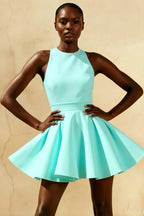 Ellen Aqua A Line Scoop Neck Mini Dress for Homecoming