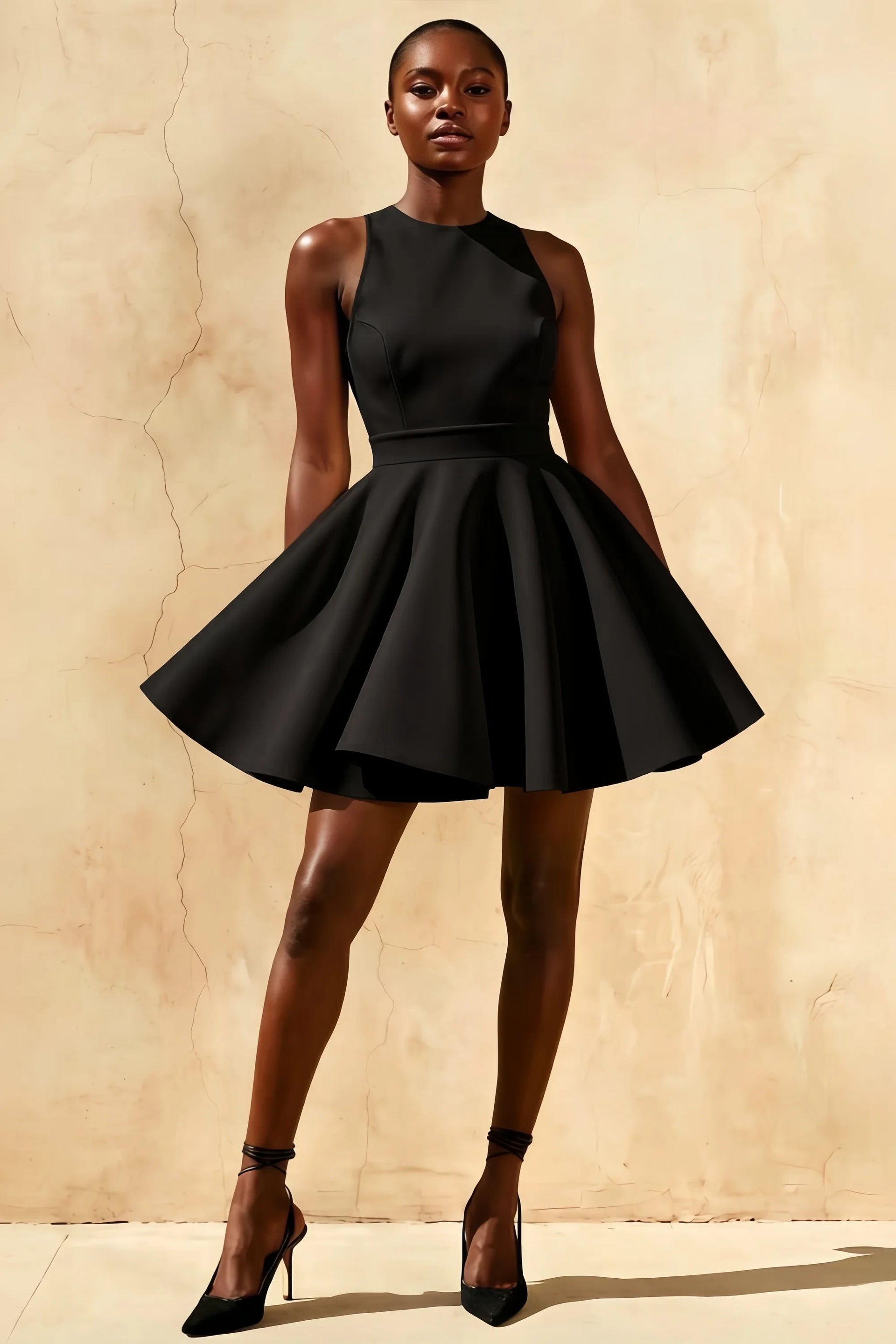 Ellen Black A Line Scoop Neck Mini Dress  | Open Back Bow