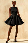 Ellen Black A Line Scoop Neck Mini Dress  | Open Back Bow