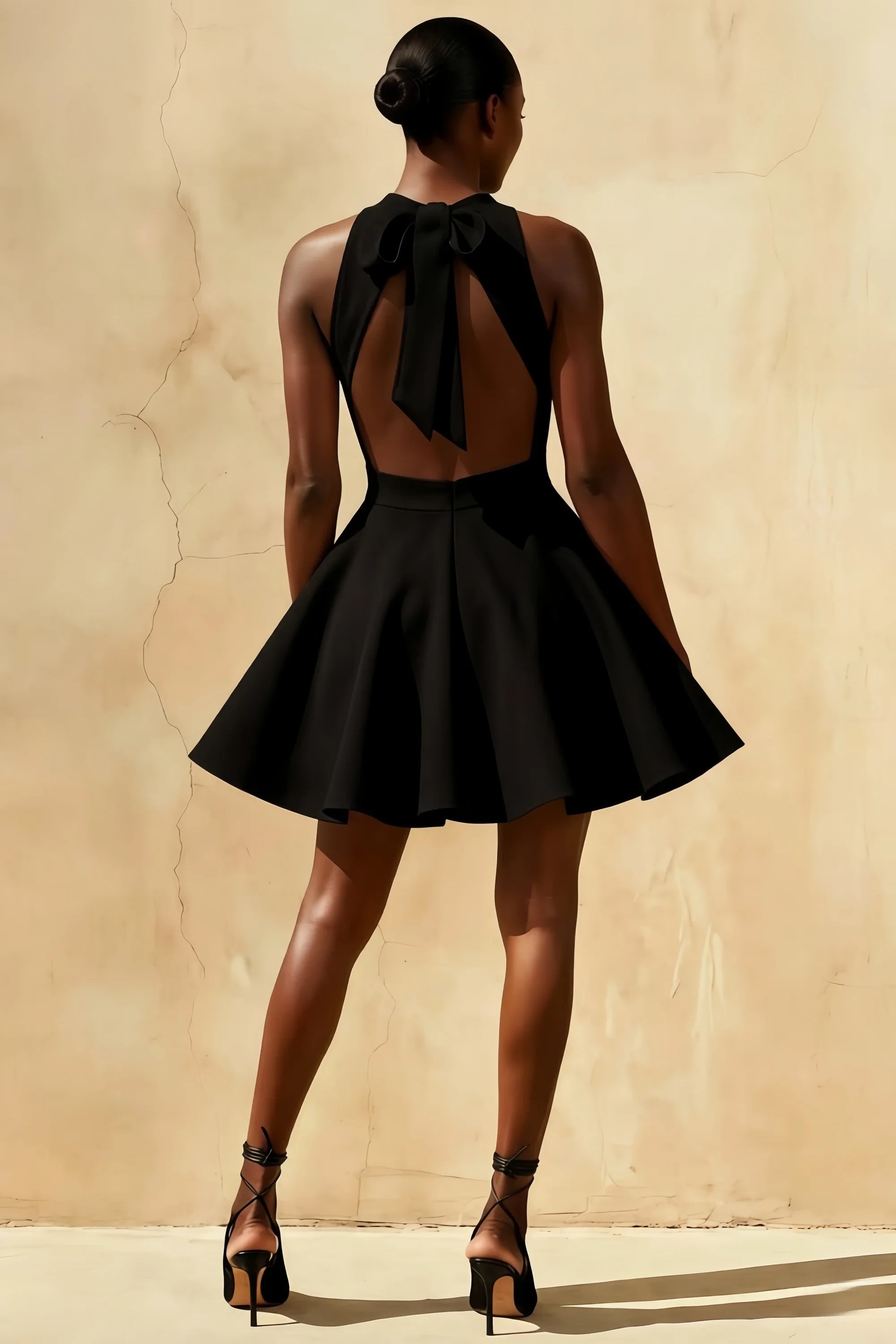 Ellen Black A Line Scoop Neck Mini Dress  | Open Back Bow Secondary image
