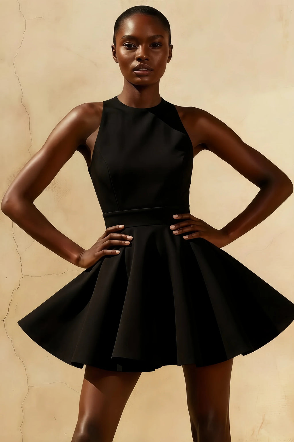Ellen Black A Line Scoop Neck Mini Dress  | Open Back Bow