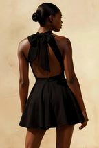 Ellen Black A Line Scoop Neck Mini Dress  | Open Back Bow
