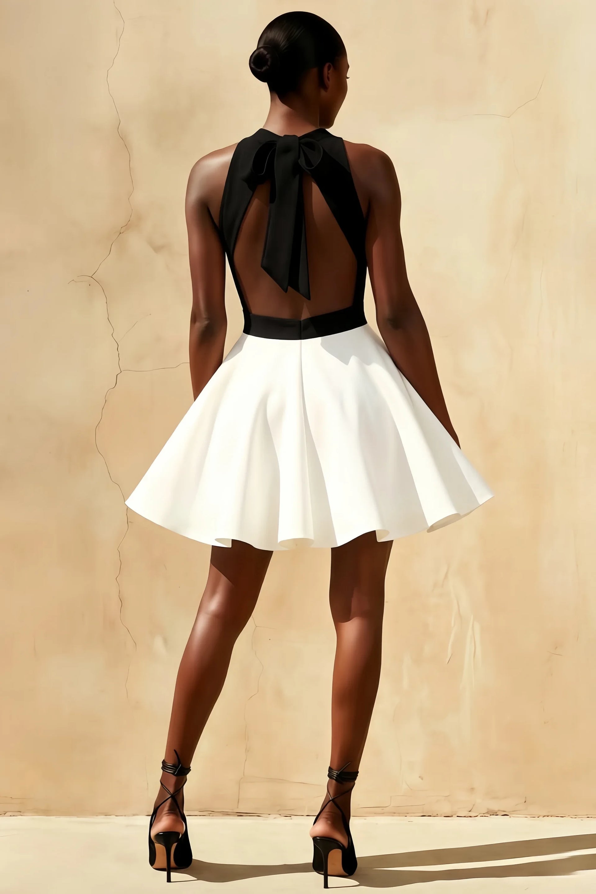 Ellen Black and White A Line Scoop Neck Mini Dress