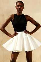 Ellen Black and White A Line Scoop Neck Mini Dress