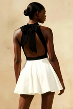 Ellen Black and White A Line Scoop Neck Mini Dress