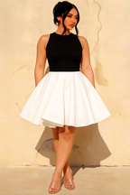 Ellen Black and White A Line Scoop Neck Mini Dress
