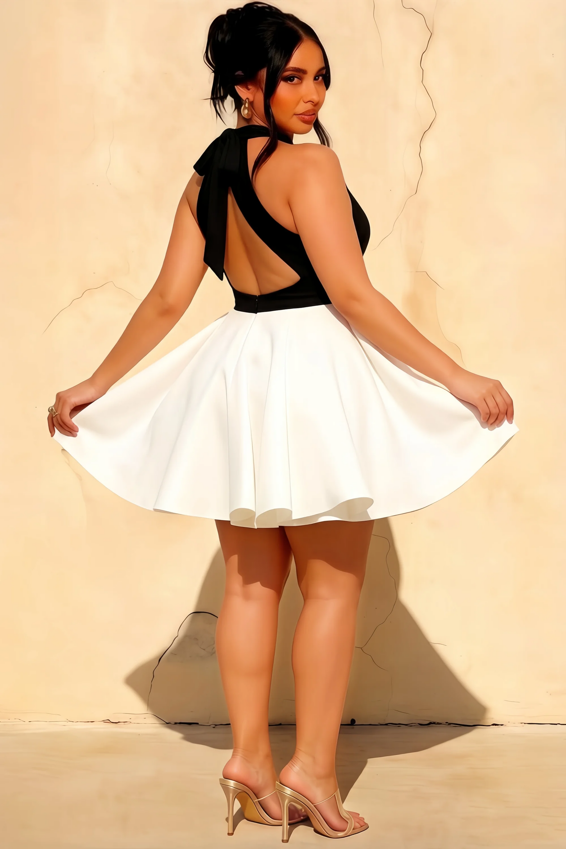 Ellen Black and White A Line Scoop Neck Mini Dress