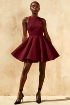 Ellen Burgundy A Line Scoop Neck Mini Dress | Elegant Party & Formal Dress