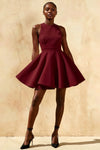 Ellen Burgundy A Line Scoop Neck Mini Dress | Elegant Party & Formal Dress