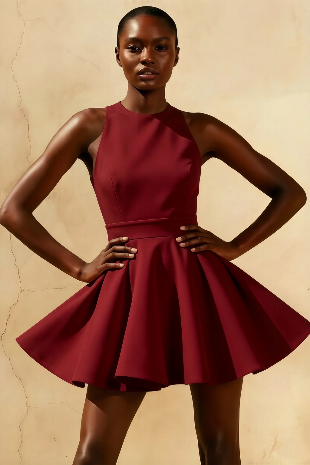 Ellen Burgundy A Line Scoop Neck Mini Dress | Elegant Party & Formal Dress